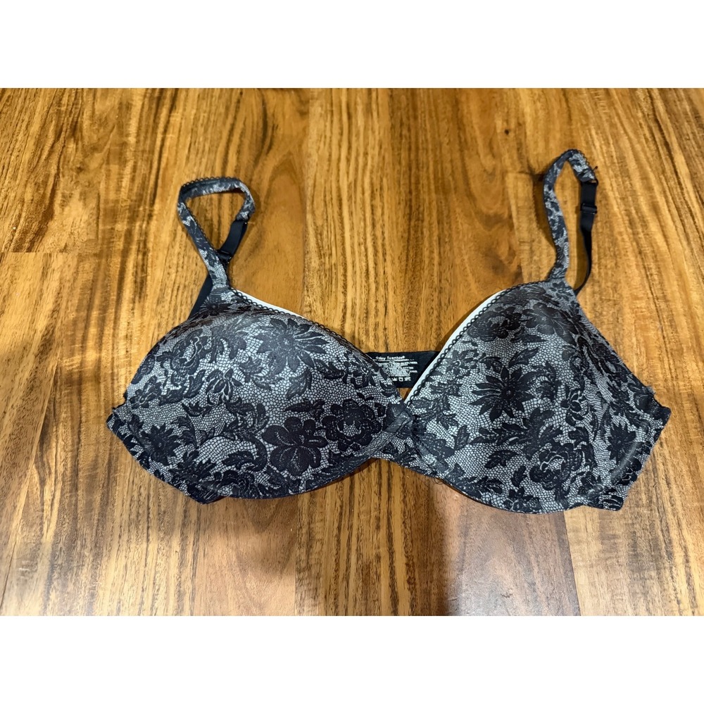 Floral Lace Womens Daisy Fuentes Underwire T-Shirt Bra 34B‎ Black White